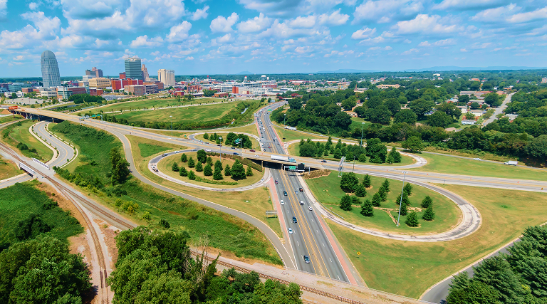 Freeway interchanges near a city representing distribution networks